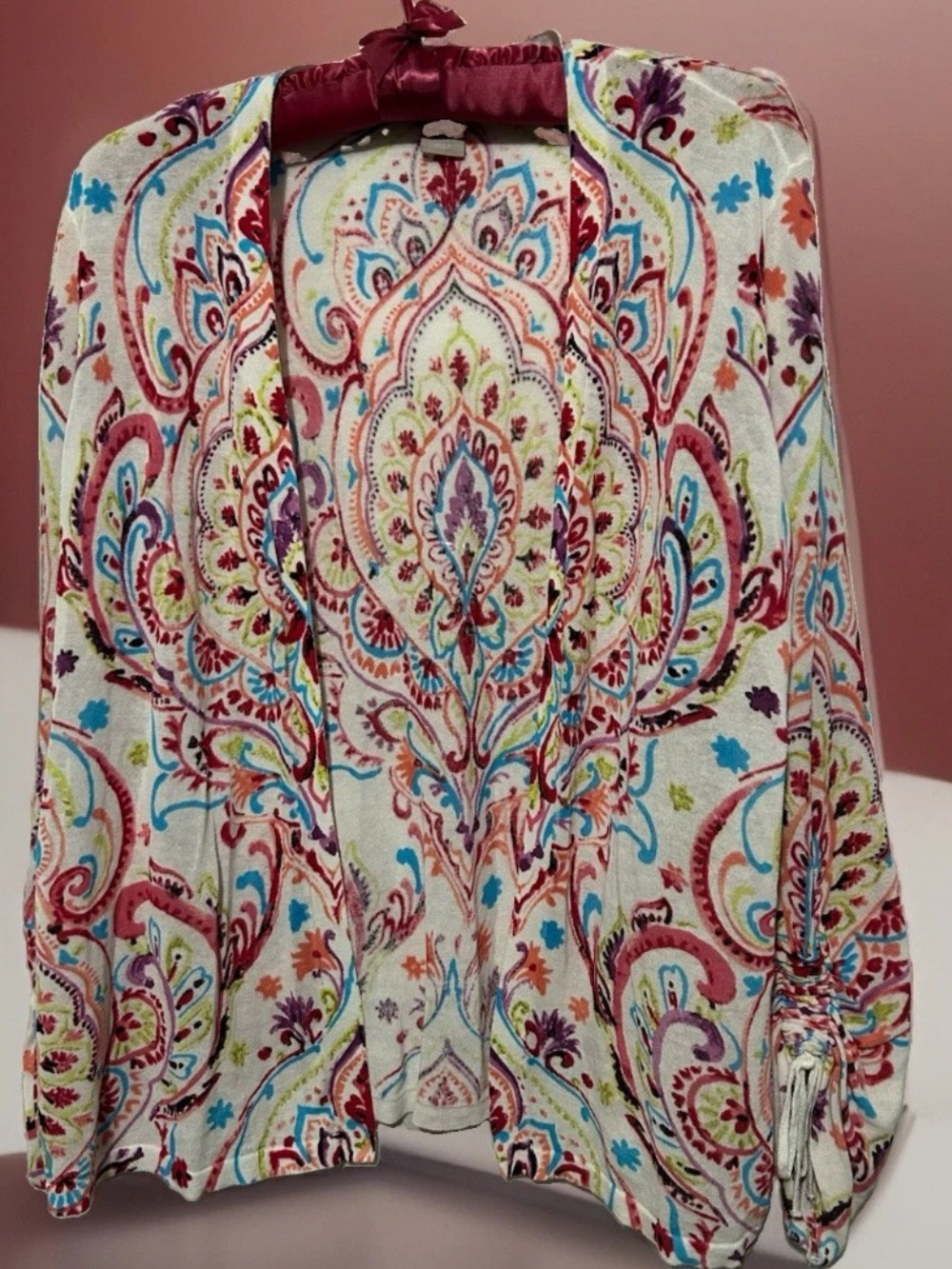 Chico's Lightweight Cardigan 2 Paisley Open Front Stretch Knit Outfit Topper L